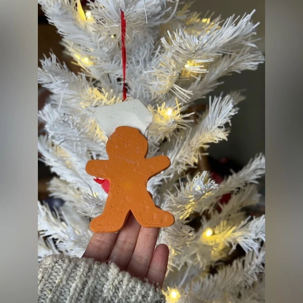 Gingerbread Chef Ornament with Candy Cane - White and Brown